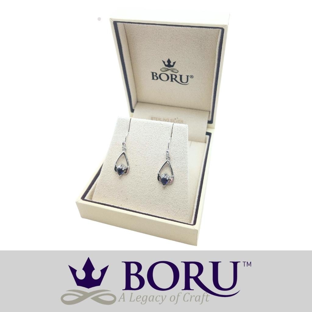 Sterling Silver Claddagh Birthstone Earrings