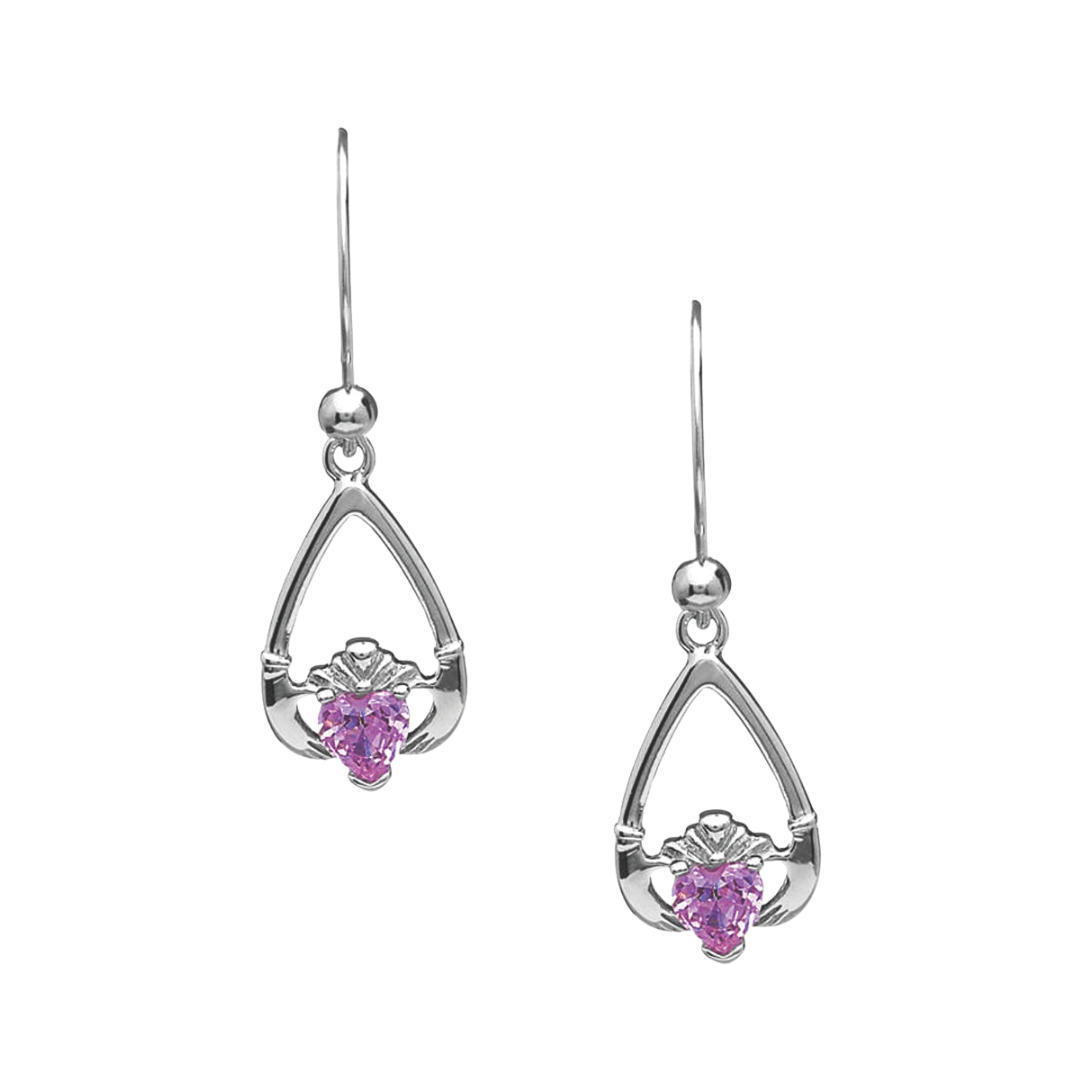 Sterling Silver Claddagh Birthstone Earrings - The Celtic Gift Store - Earrings