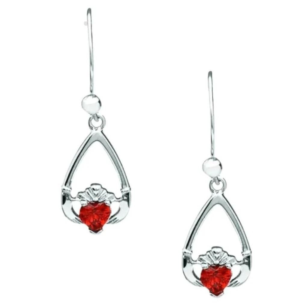 Sterling Silver Claddagh Birthstone Earrings