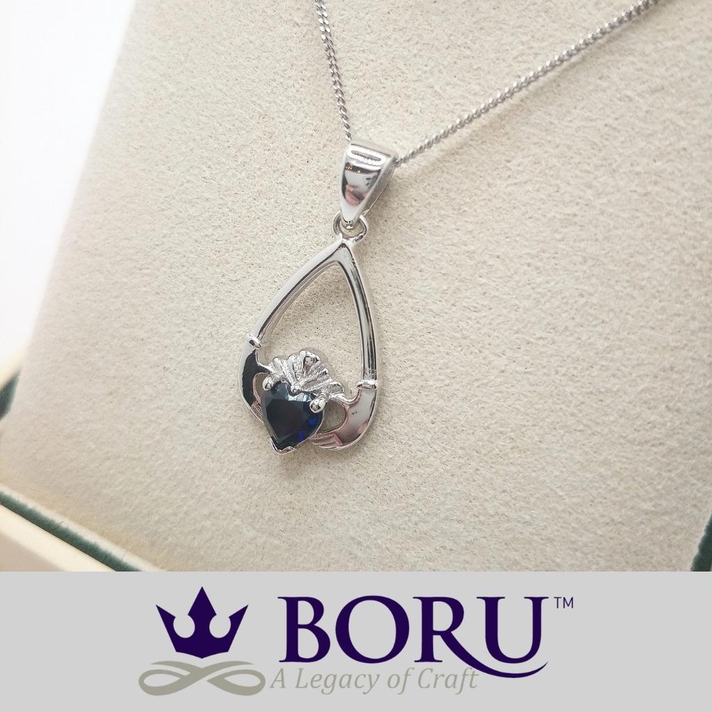 Sterling Silver Claddagh Birthstone Necklace