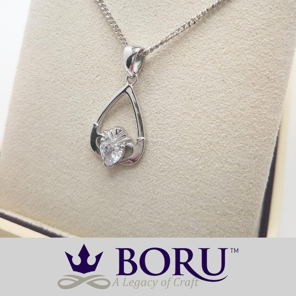 Sterling Silver Claddagh Birthstone Necklace