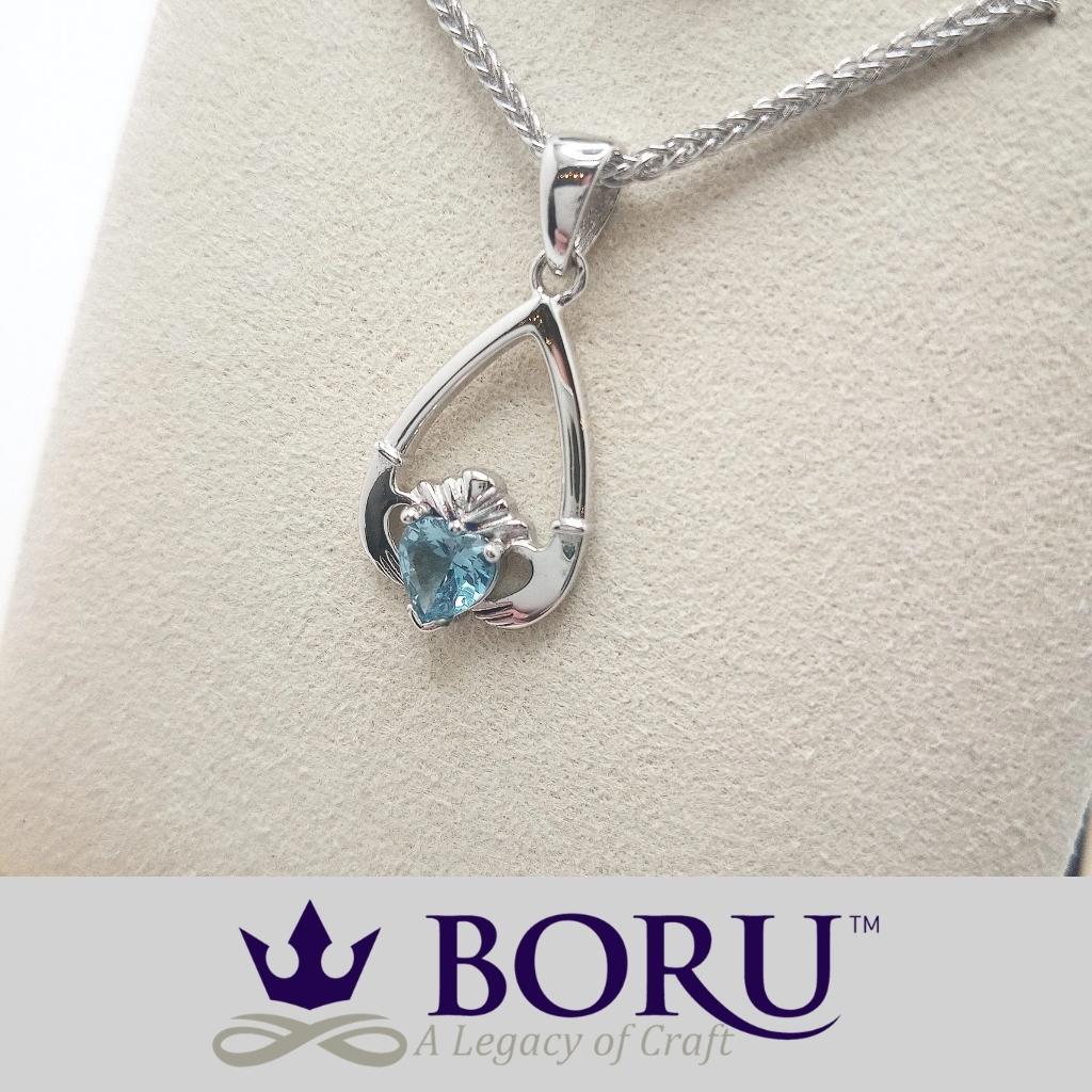 Sterling Silver Claddagh Birthstone Necklace