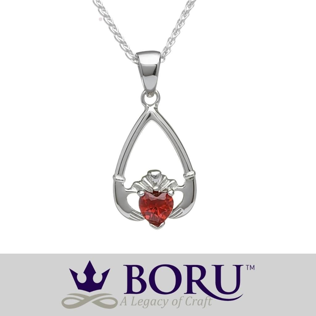 Sterling Silver Claddagh Birthstone Necklace