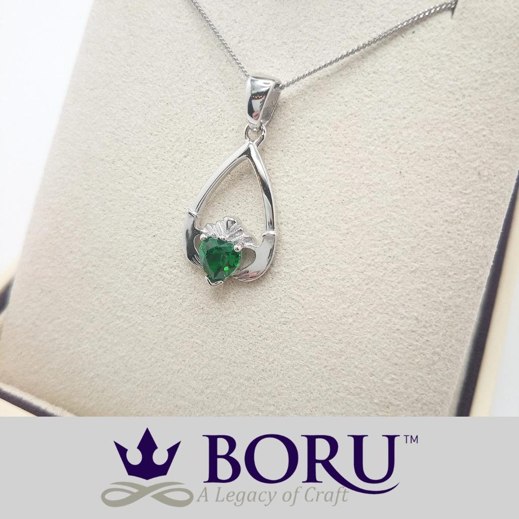 Sterling Silver Claddagh Birthstone Necklace