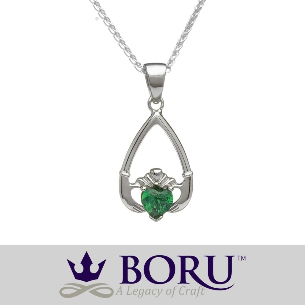 Sterling Silver Claddagh Birthstone Necklace