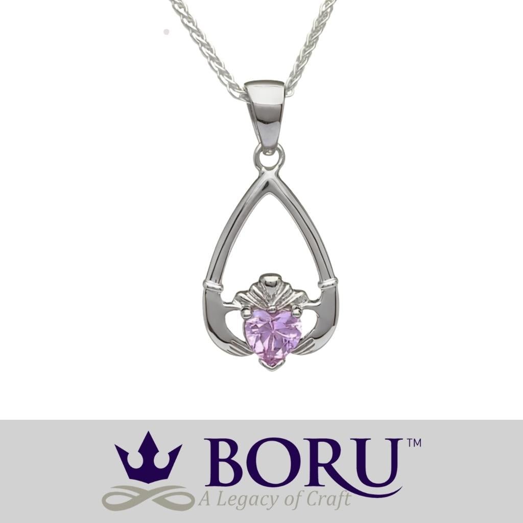 Sterling Silver Claddagh Birthstone Necklace