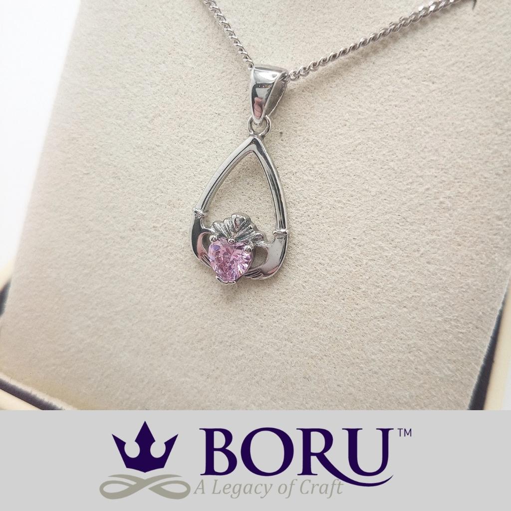 Sterling Silver Claddagh Birthstone Necklace