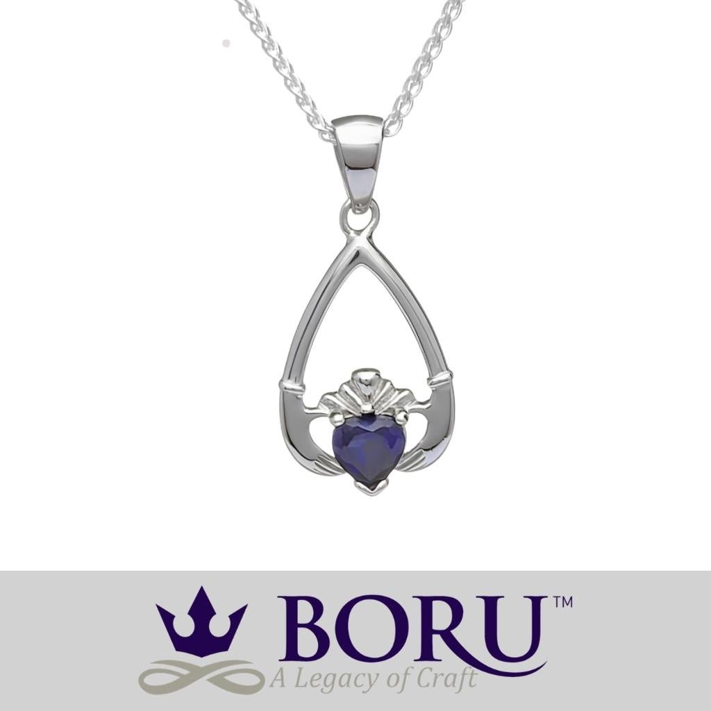 Sterling Silver Claddagh Birthstone Necklace