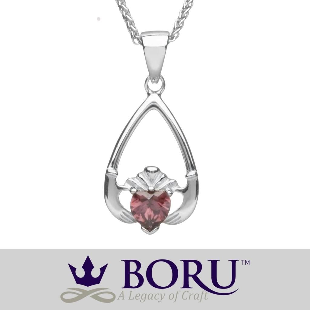 Sterling Silver Claddagh Birthstone Necklace