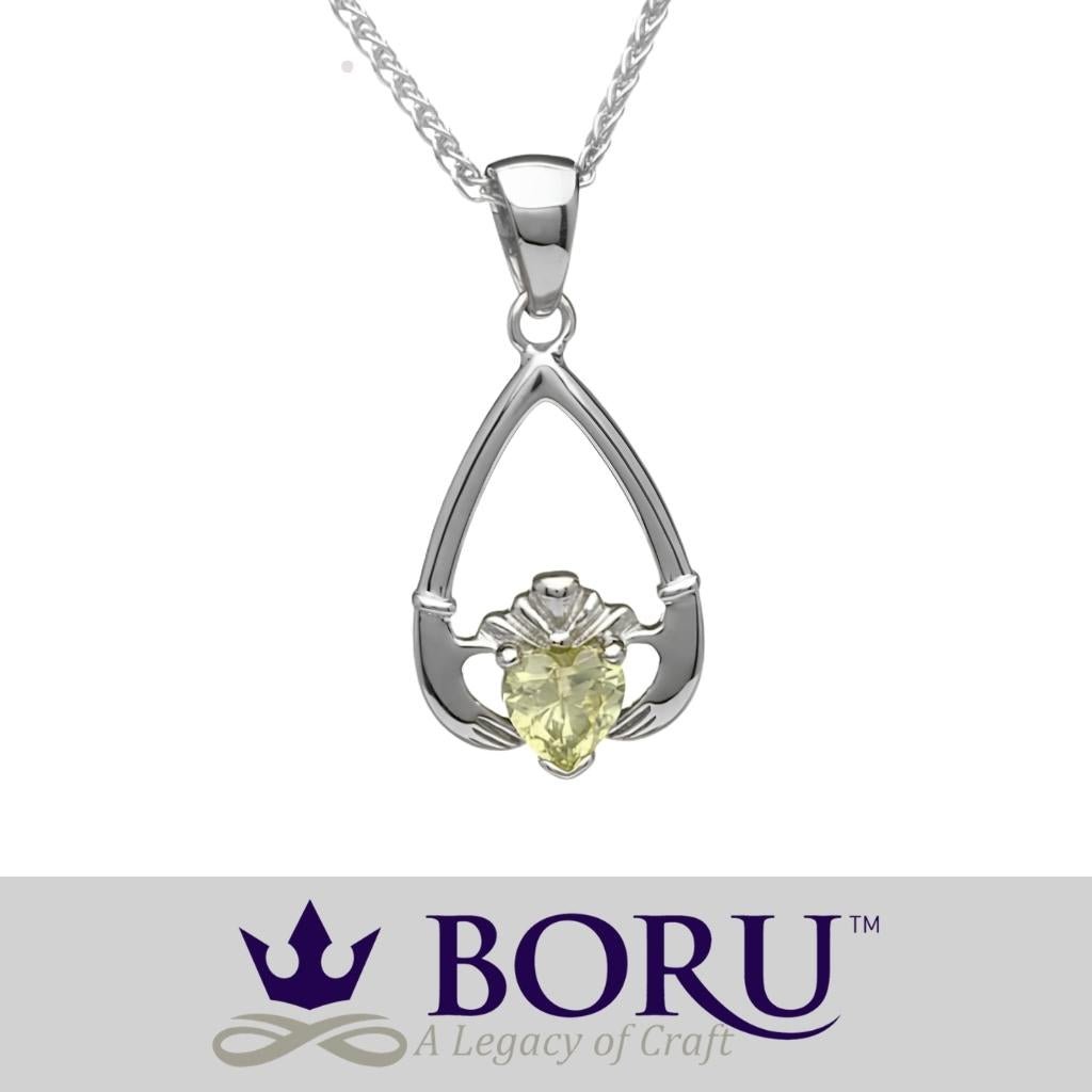 Sterling Silver Claddagh Birthstone Necklace