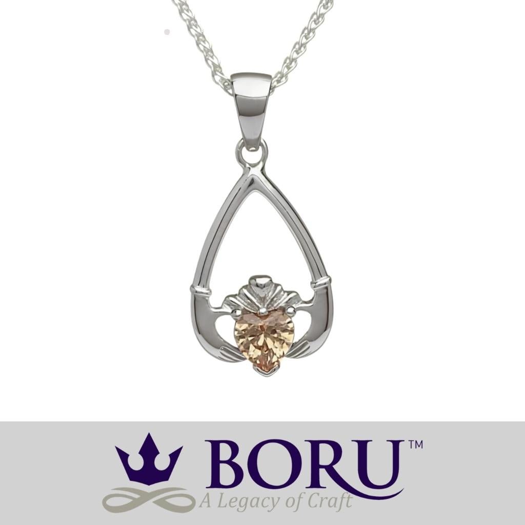 Sterling Silver Claddagh Birthstone Necklace