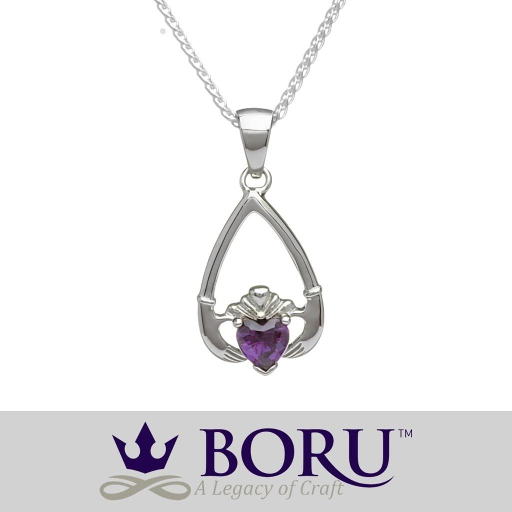 Sterling Silver Claddagh Birthstone Necklace