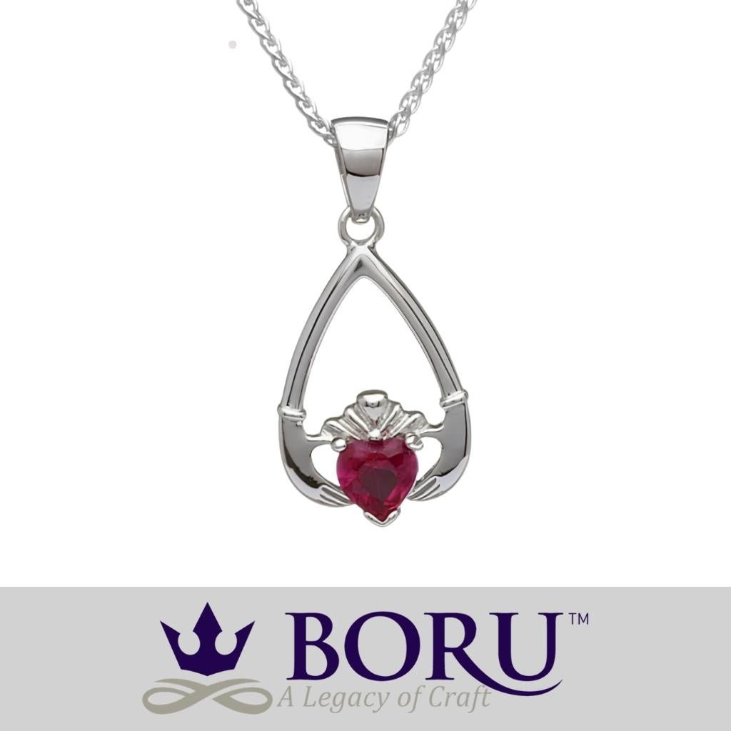 Sterling Silver Claddagh Birthstone Necklace