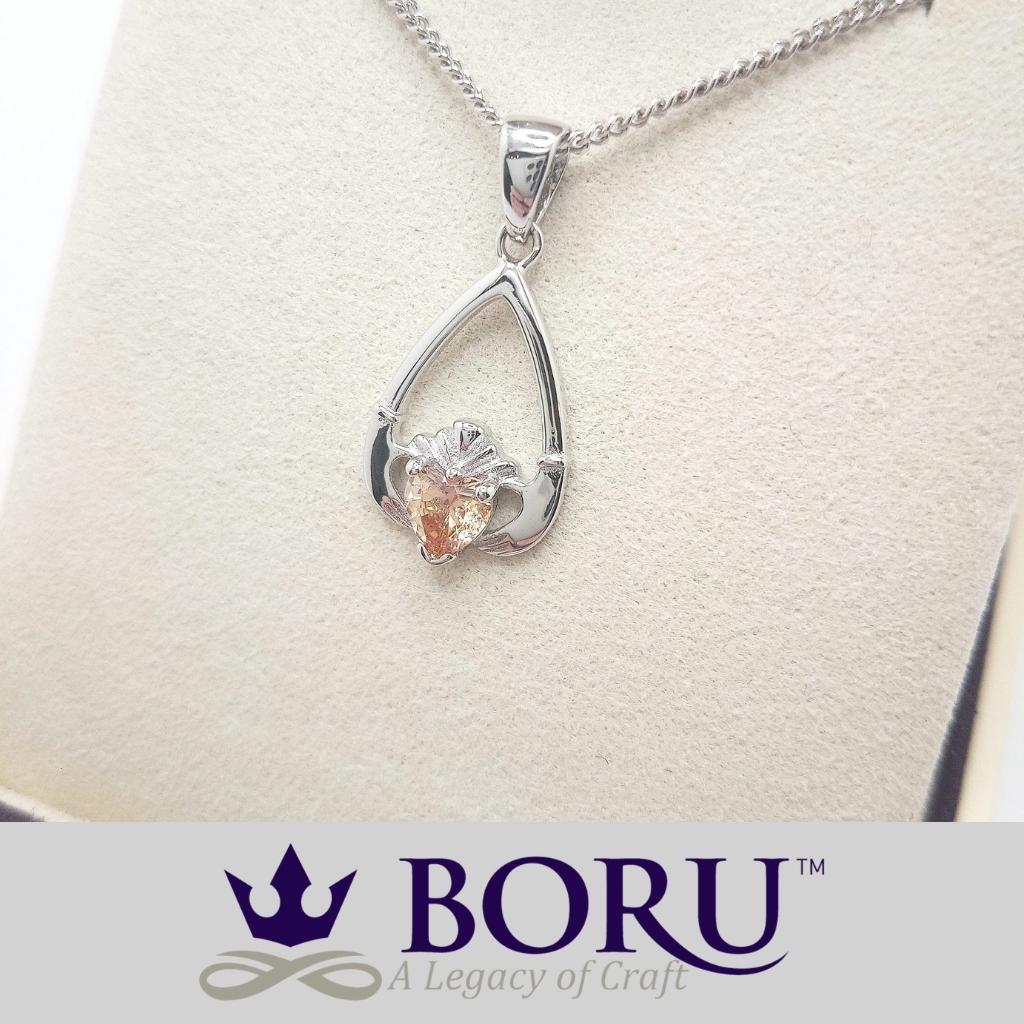 Sterling Silver Claddagh Birthstone Necklace