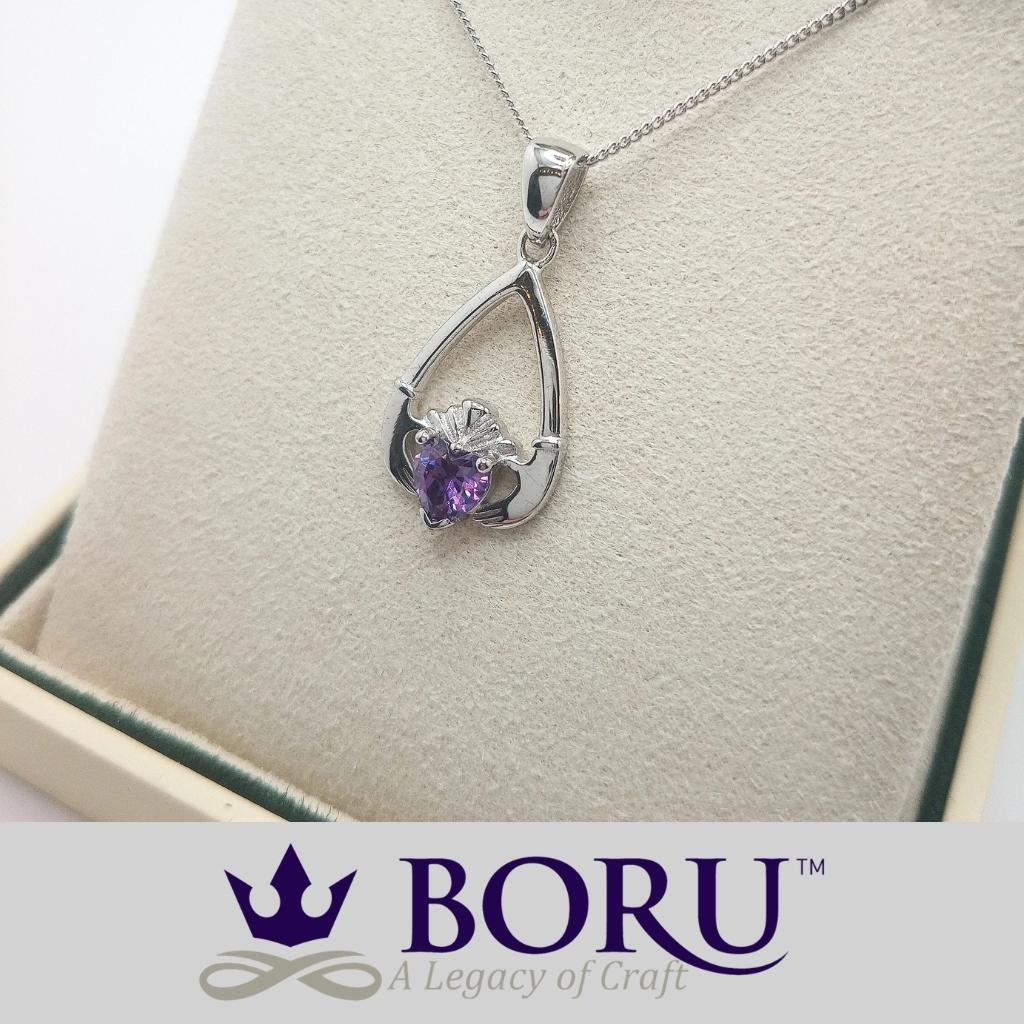 Sterling Silver Claddagh Birthstone Necklace
