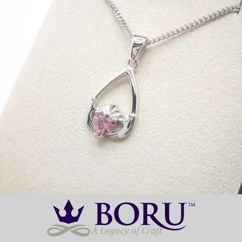 Sterling Silver Claddagh Birthstone Necklace