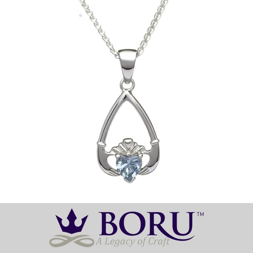 Sterling Silver Claddagh Birthstone Necklace