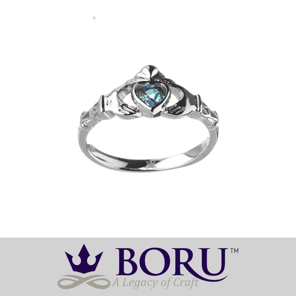 Sterling Silver Claddagh Birthstone Rings