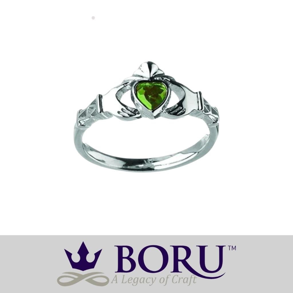 Sterling Silver Claddagh Birthstone Rings