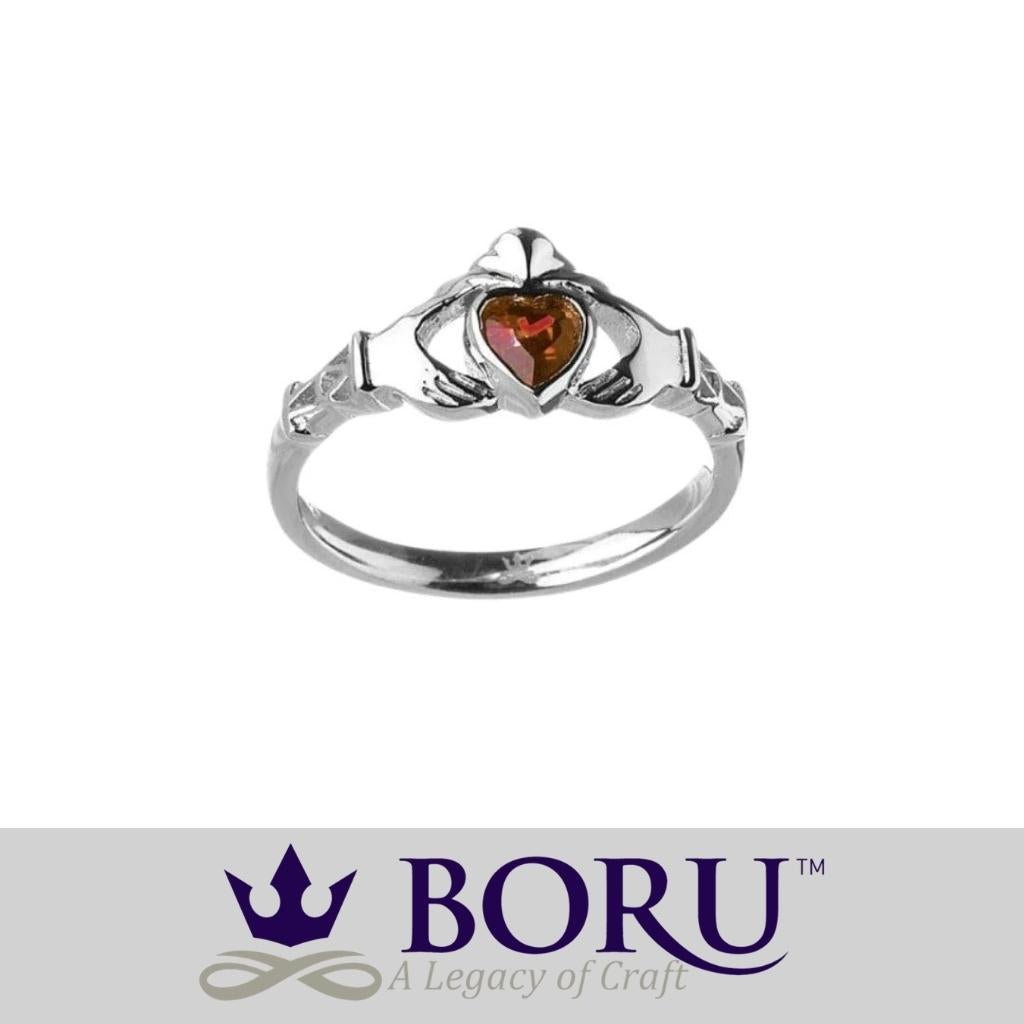 Sterling Silver Claddagh Birthstone Rings