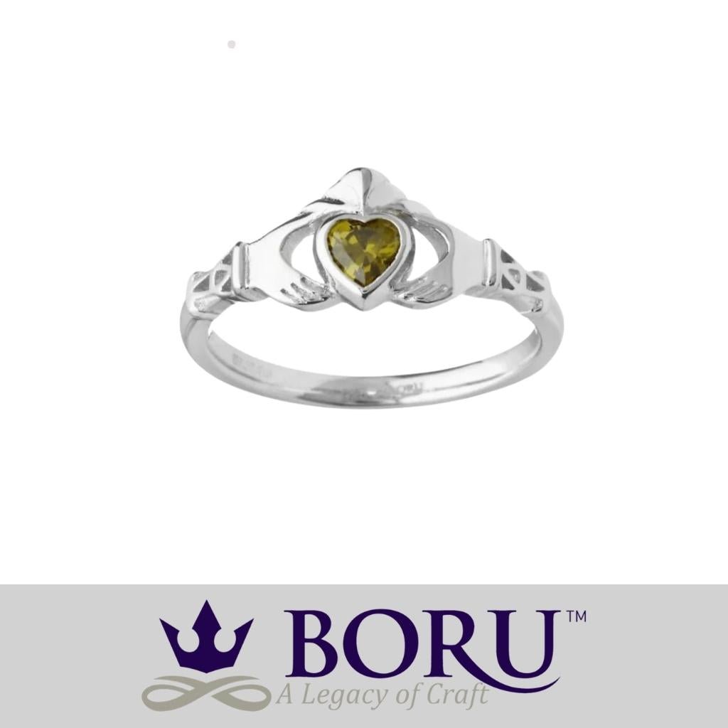 Sterling Silver Claddagh Birthstone Rings