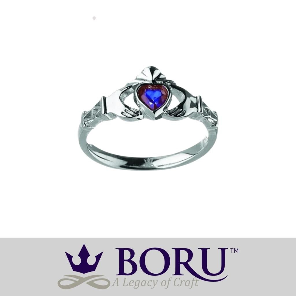 Sterling Silver Claddagh Birthstone Rings
