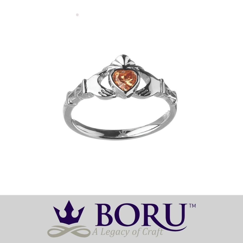 Sterling Silver Claddagh Birthstone Rings