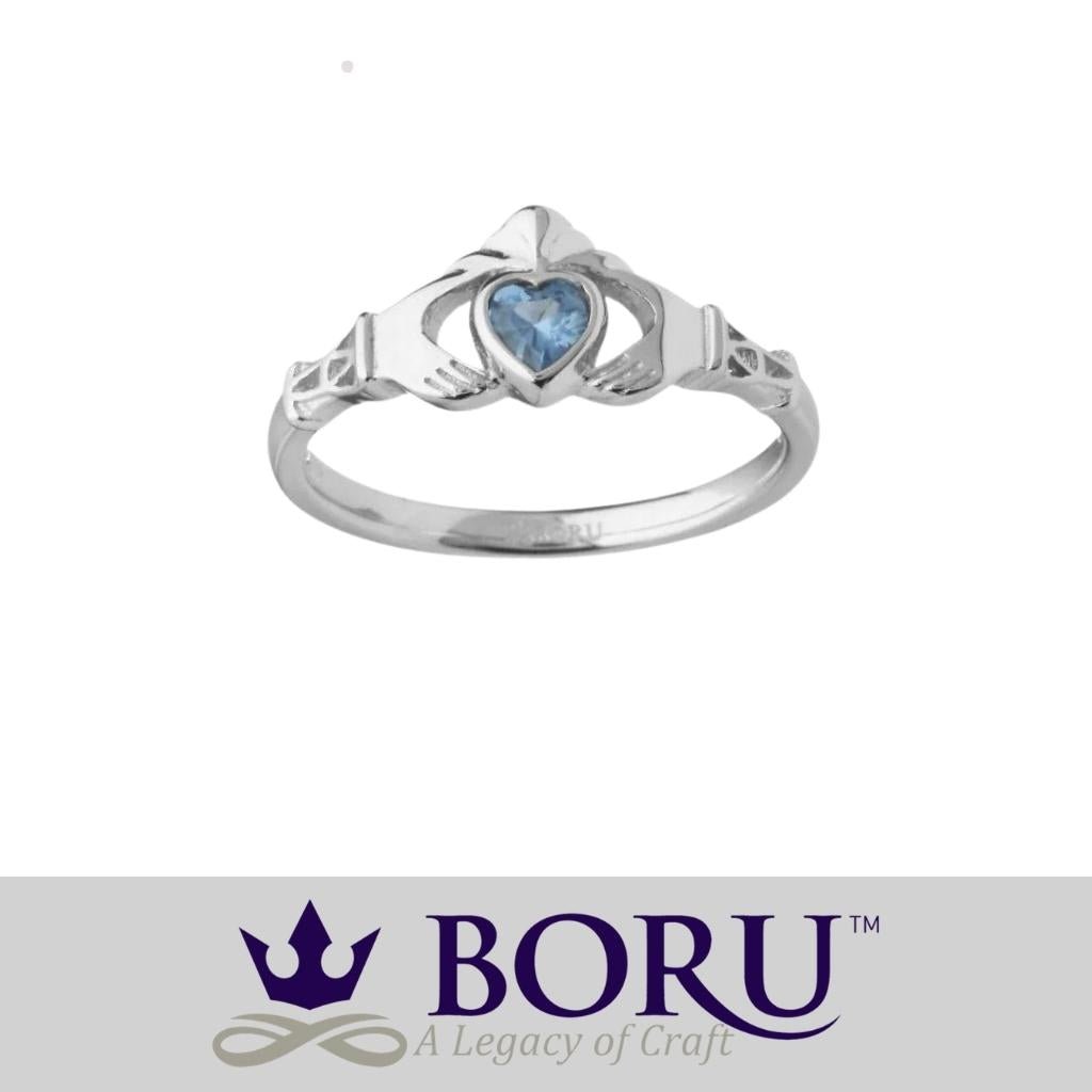 Sterling Silver Claddagh Birthstone Rings