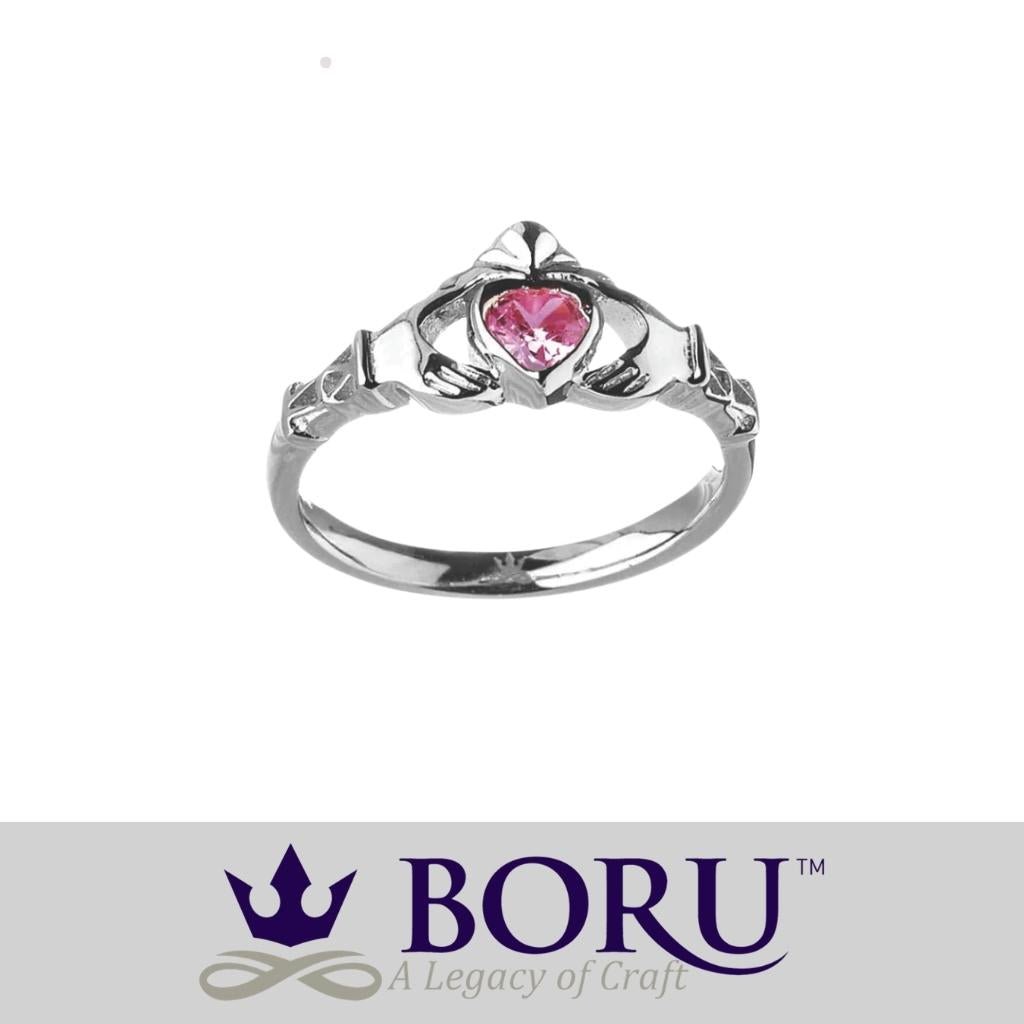 Sterling Silver Claddagh Birthstone Rings