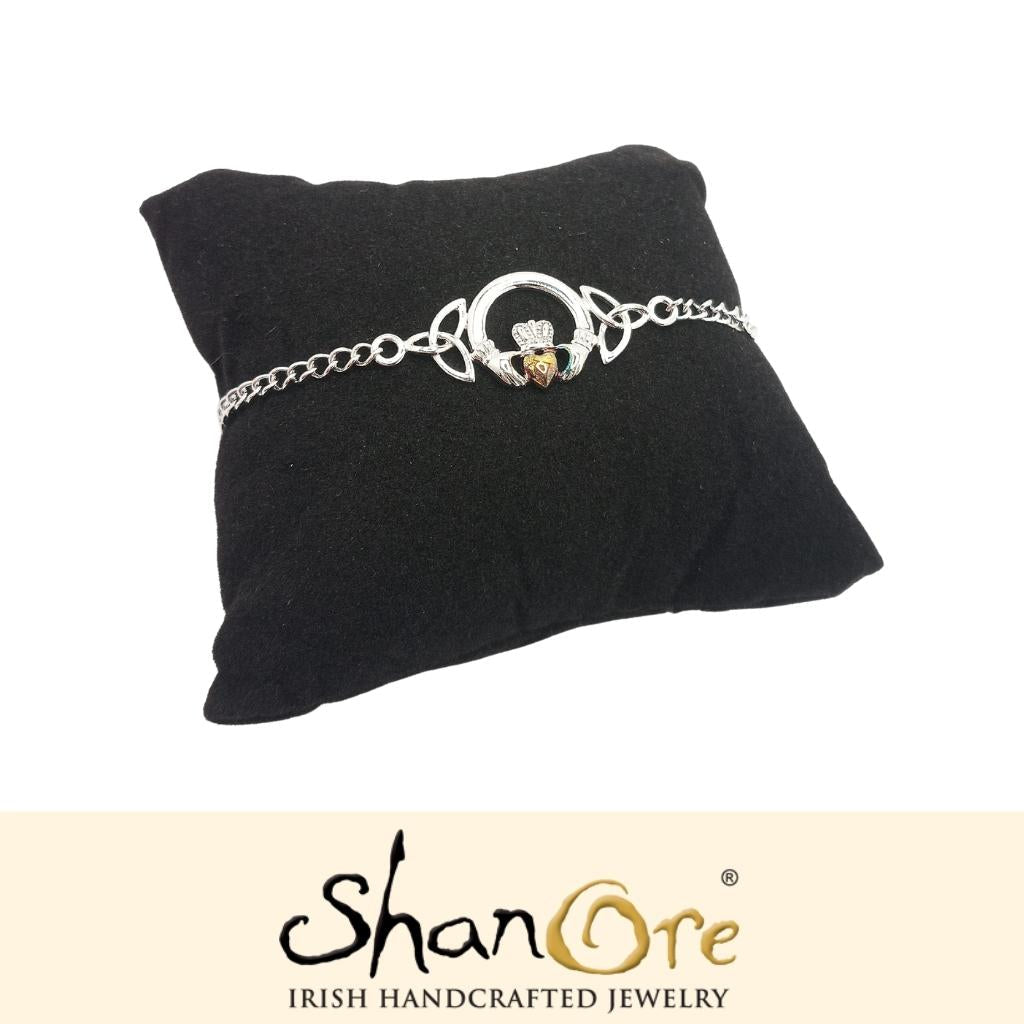 Sterling Silver Claddagh Bracelet with 14K Gold Plated Heart