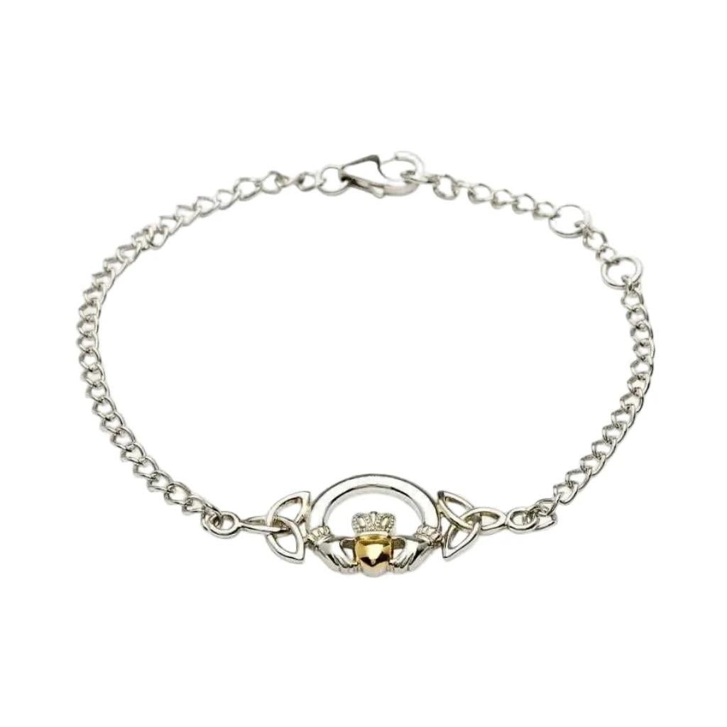 Sterling Silver Claddagh Bracelet with 14K Gold Plated Heart