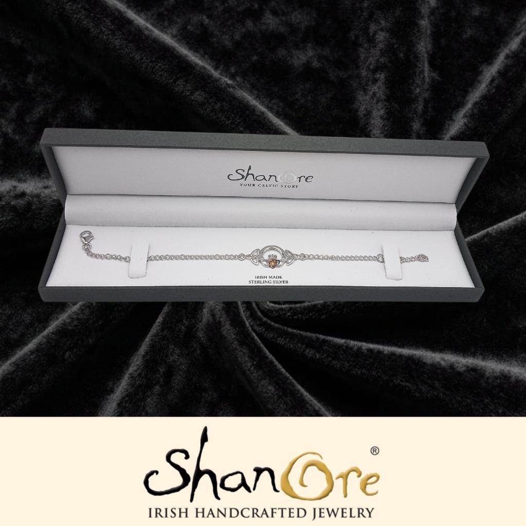 Sterling Silver Claddagh Bracelet with 14K Gold Plated Heart