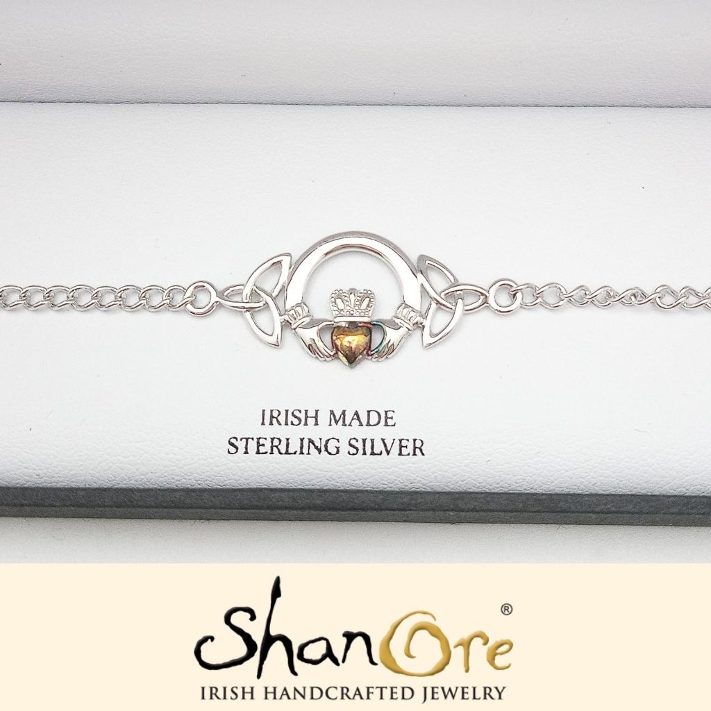 Sterling Silver Claddagh Bracelet with 14K Gold Plated Heart