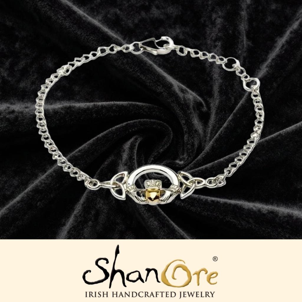 Sterling Silver Claddagh Bracelet with 14K Gold Plated Heart
