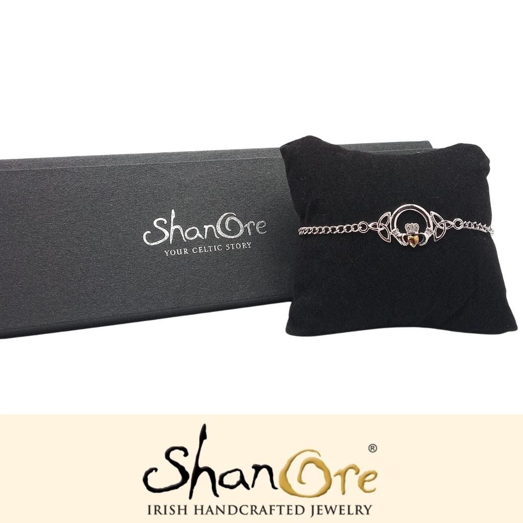 Sterling Silver Claddagh Bracelet with 14K Gold Plated Heart