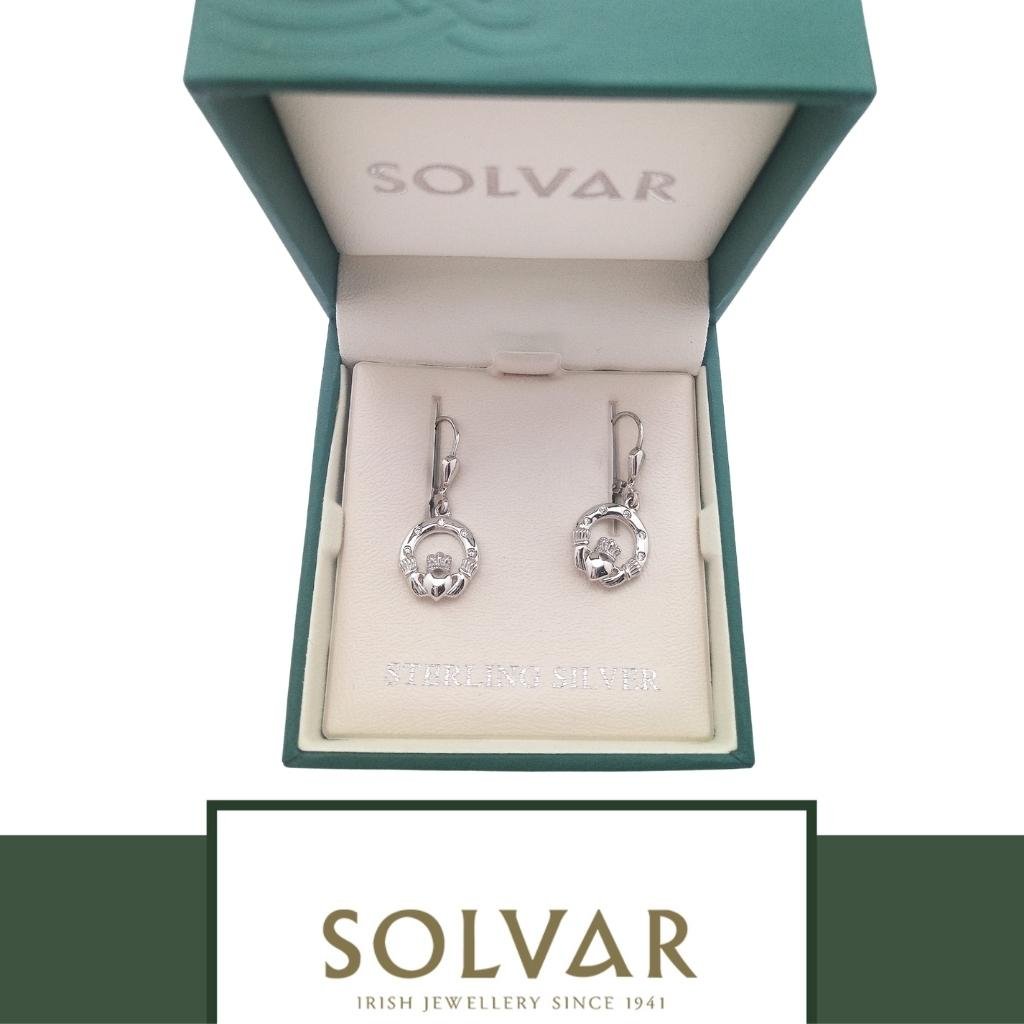 Sterling Silver Claddagh Earrings With Flush Set CZ