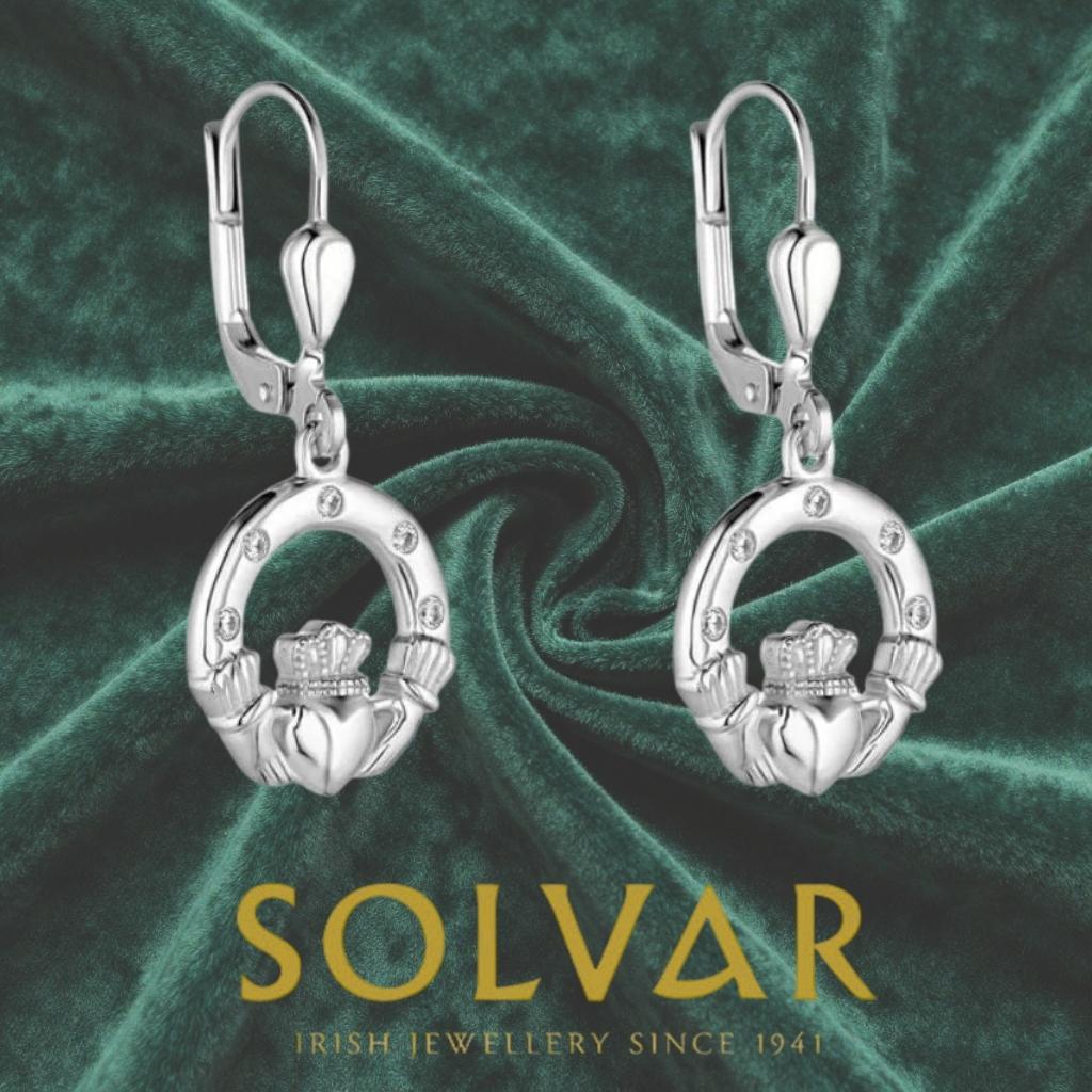 Sterling Silver Claddagh Earrings With Flush Set CZ