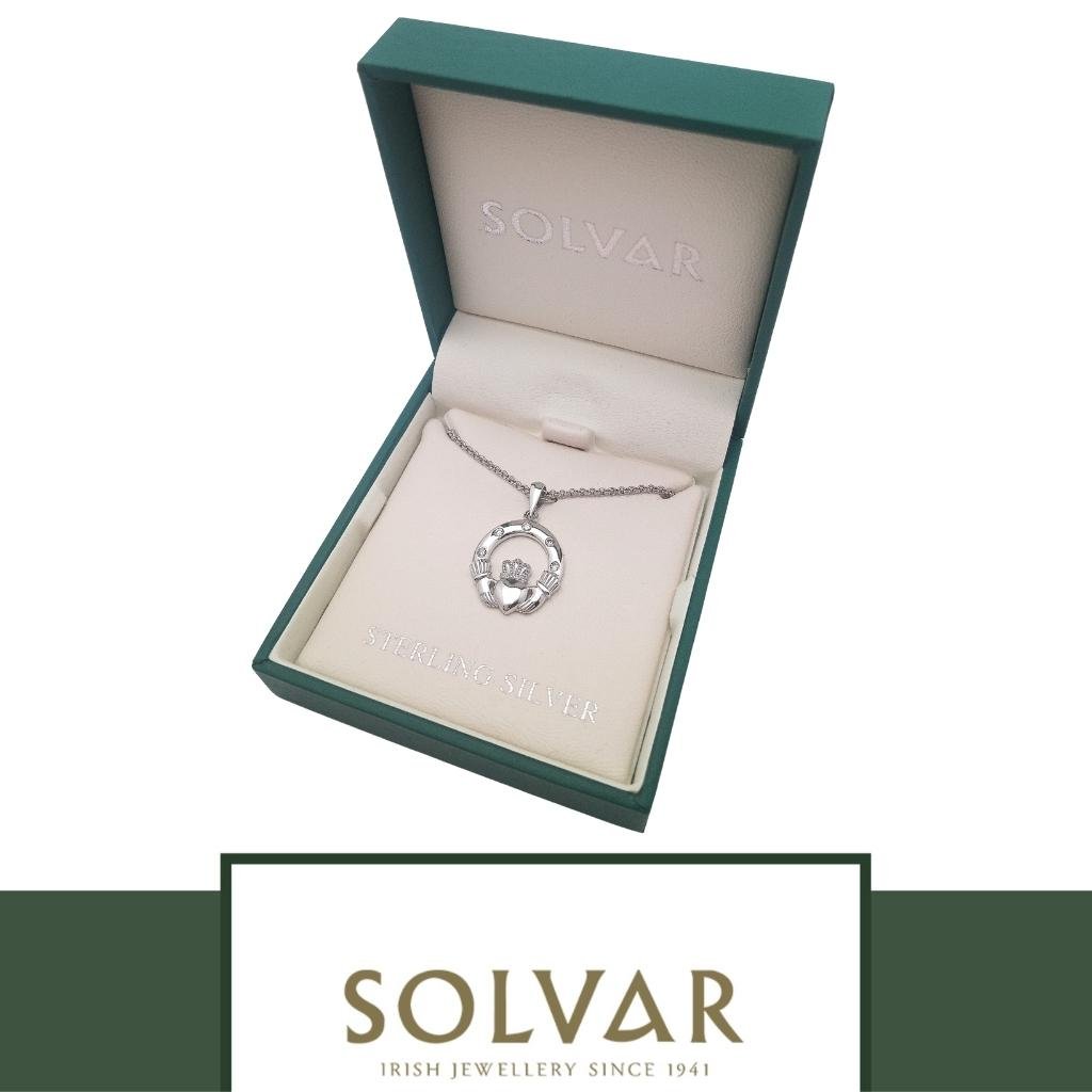 Sterling Silver Claddagh Necklace With Flush Set CZ