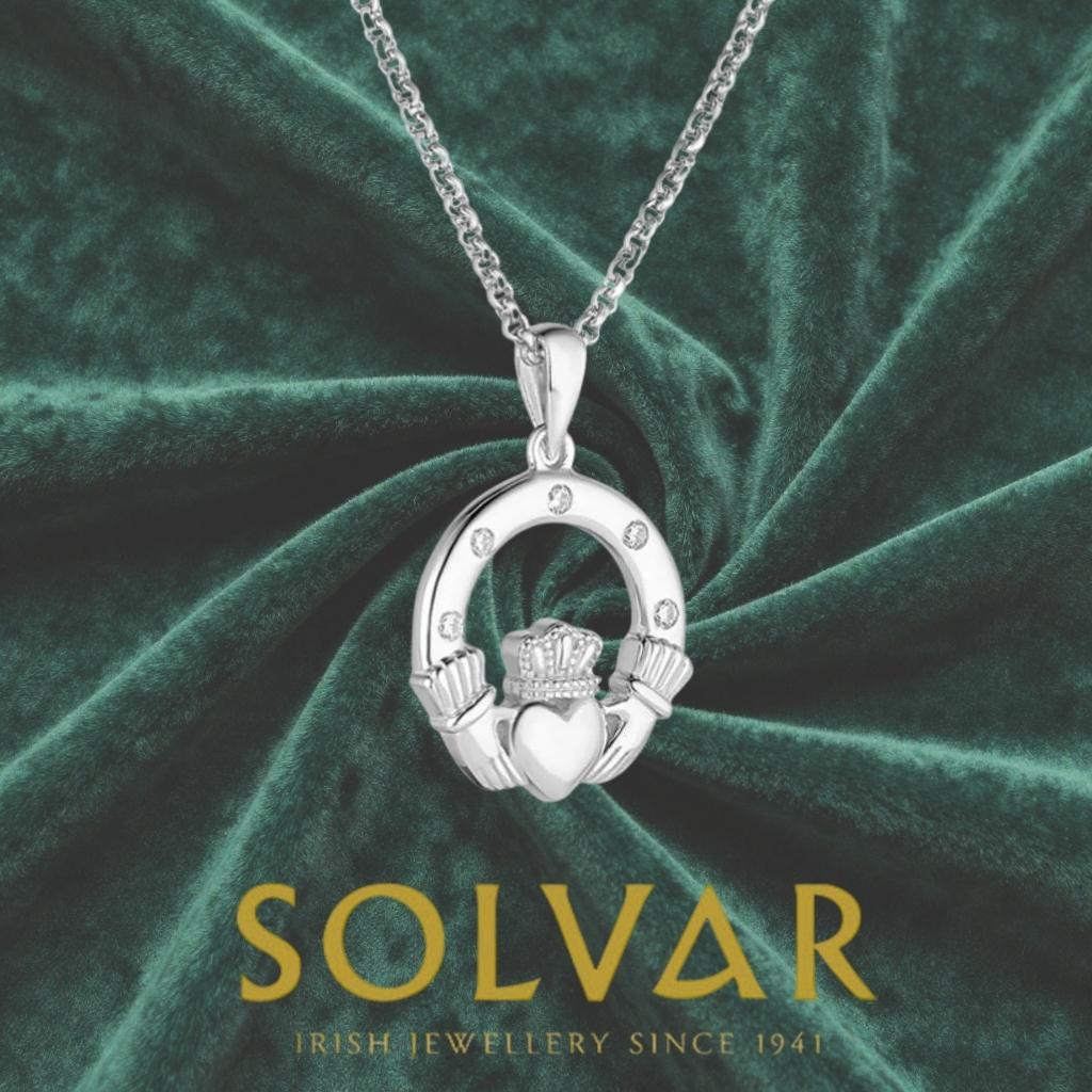 Sterling Silver Claddagh Necklace With Flush Set CZ
