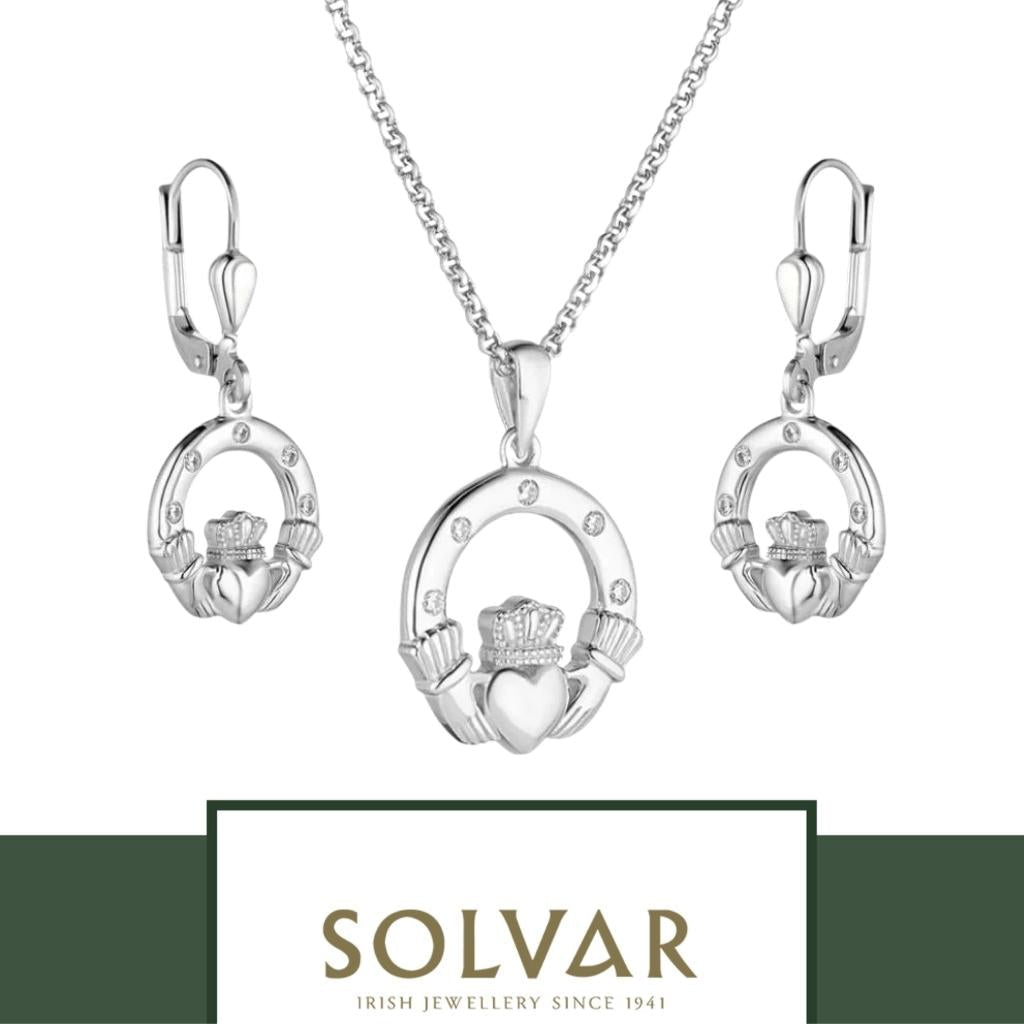 Sterling Silver Claddagh Necklace With Flush Set CZ