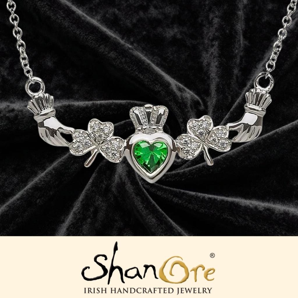 Sterling Silver Claddagh Shamrock Necklace