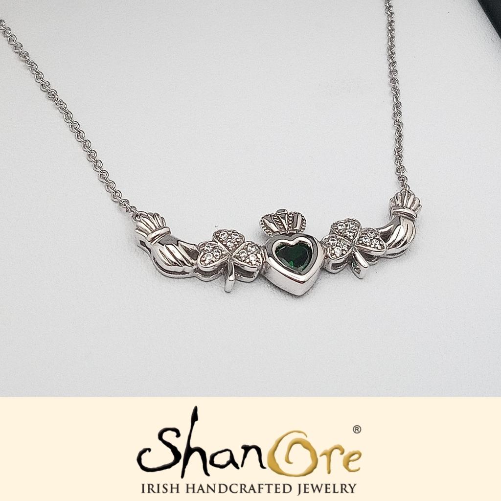 Sterling Silver Claddagh Shamrock Necklace