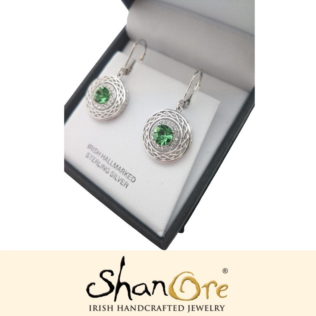 Sterling Silver Crystal Adorned Celtic Knot Halo Earrings
