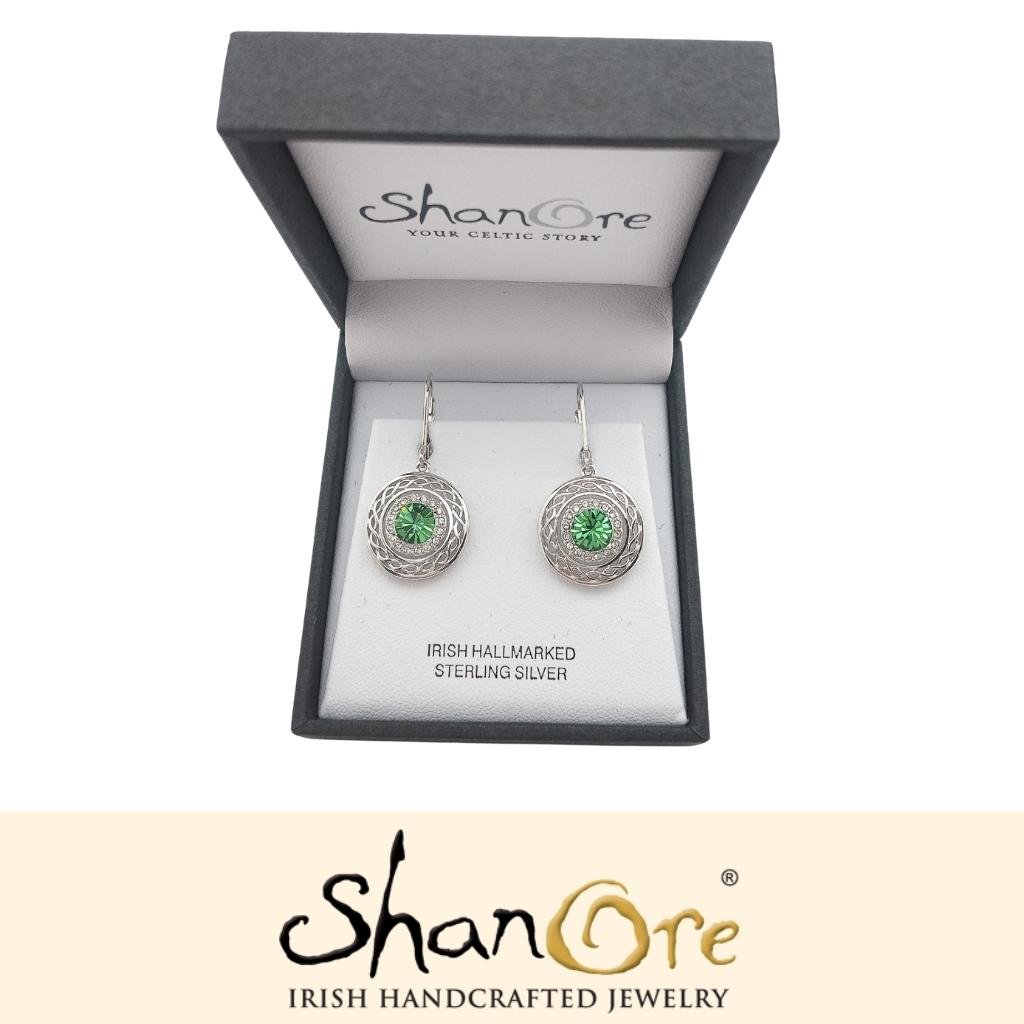 Sterling Silver Crystal Adorned Celtic Knot Halo Earrings