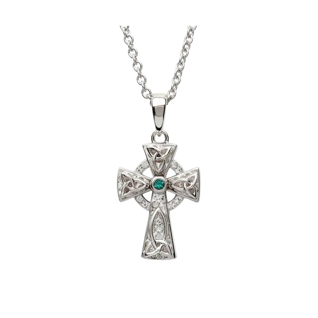 Sterling Silver Crystal Adorned Trinity Knot Celtic Cross Necklace