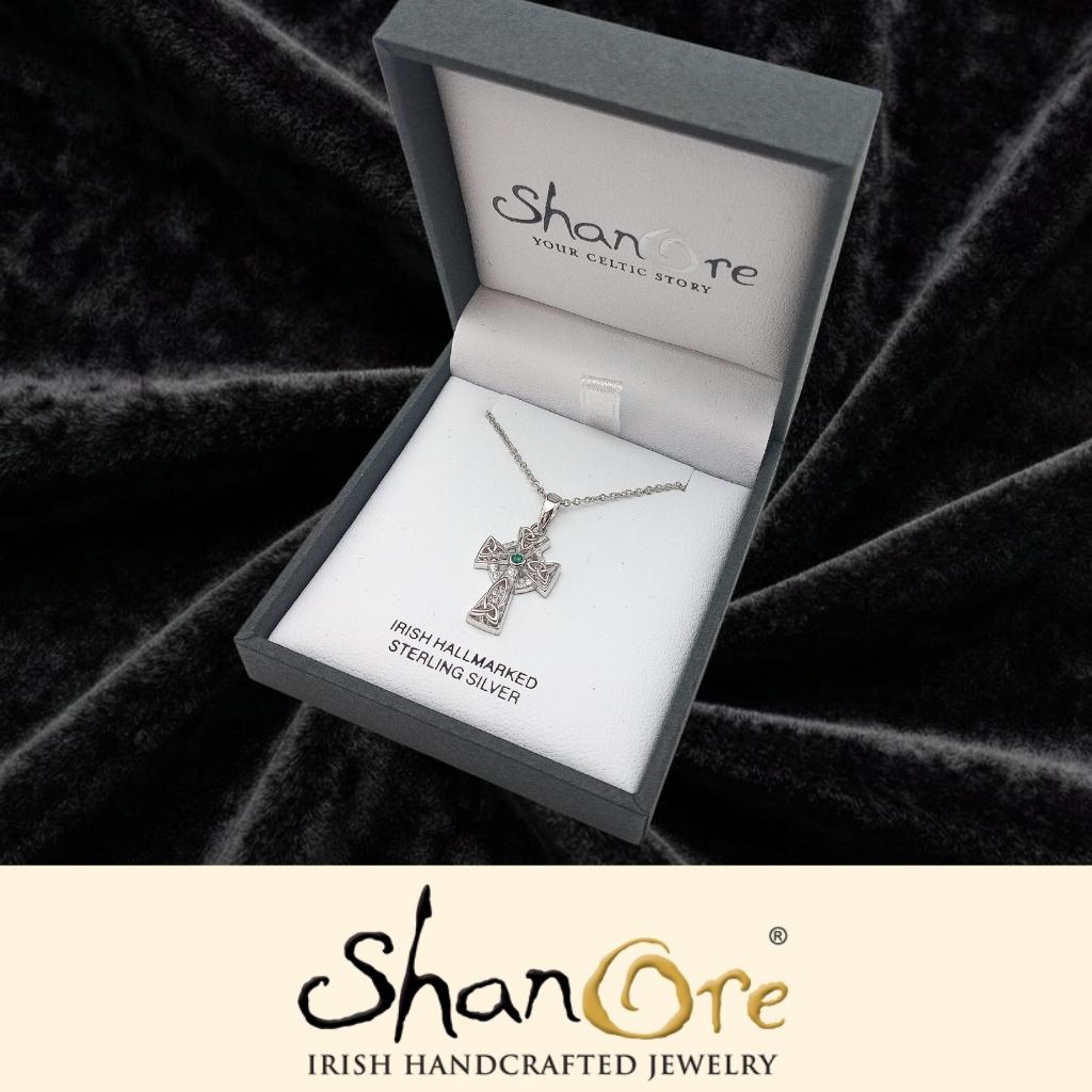 Sterling Silver Crystal Adorned Trinity Knot Celtic Cross Necklace