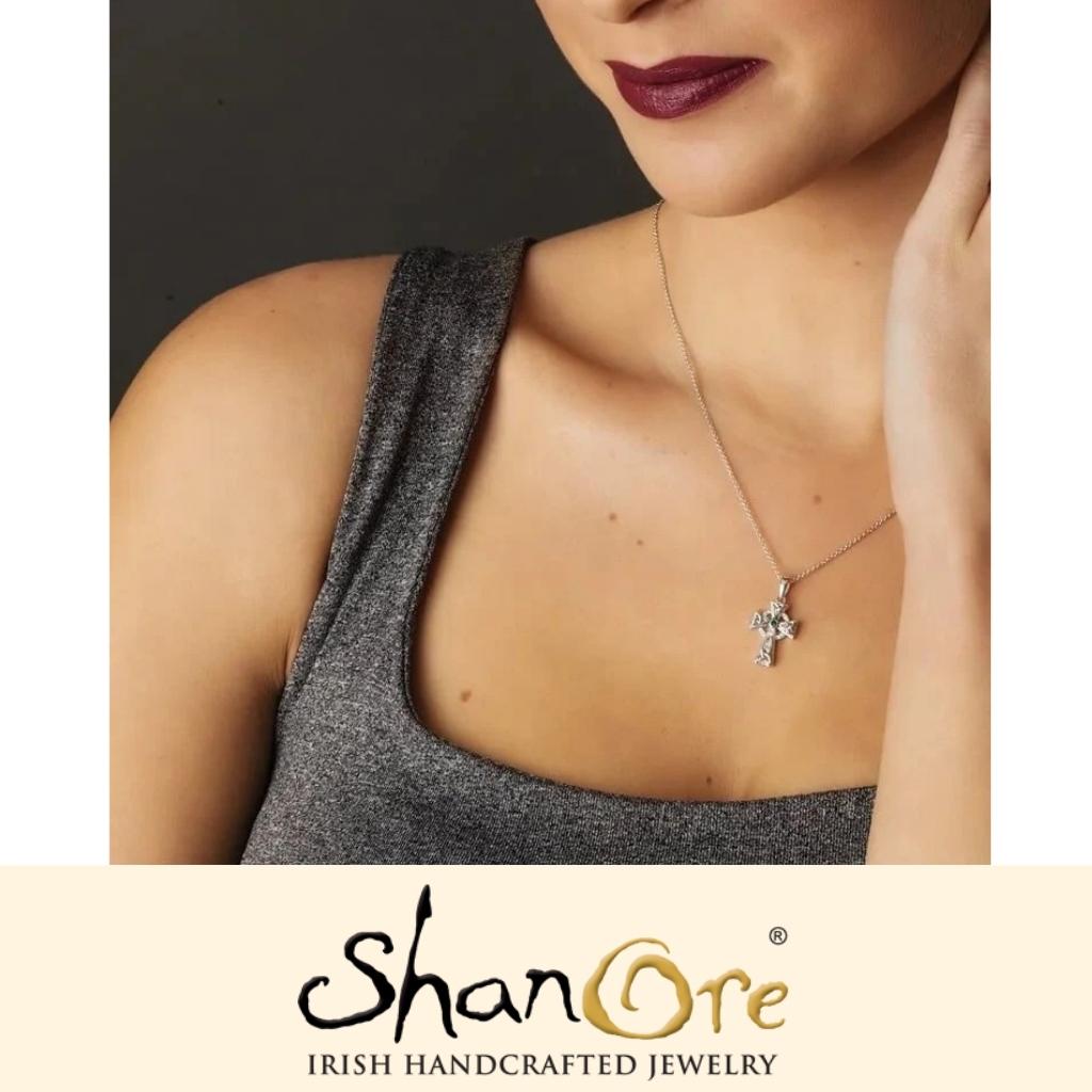 Sterling Silver Crystal Adorned Trinity Knot Celtic Cross Necklace