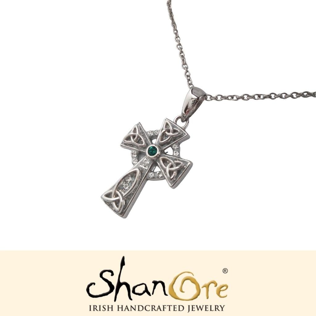 Sterling Silver Crystal Adorned Trinity Knot Celtic Cross Necklace