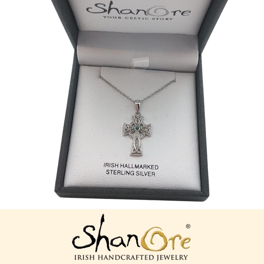 Sterling Silver Crystal Adorned Trinity Knot Celtic Cross Necklace