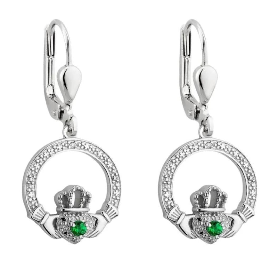 Sterling Silver Crystal Illusion Claddagh Drop Earrings
